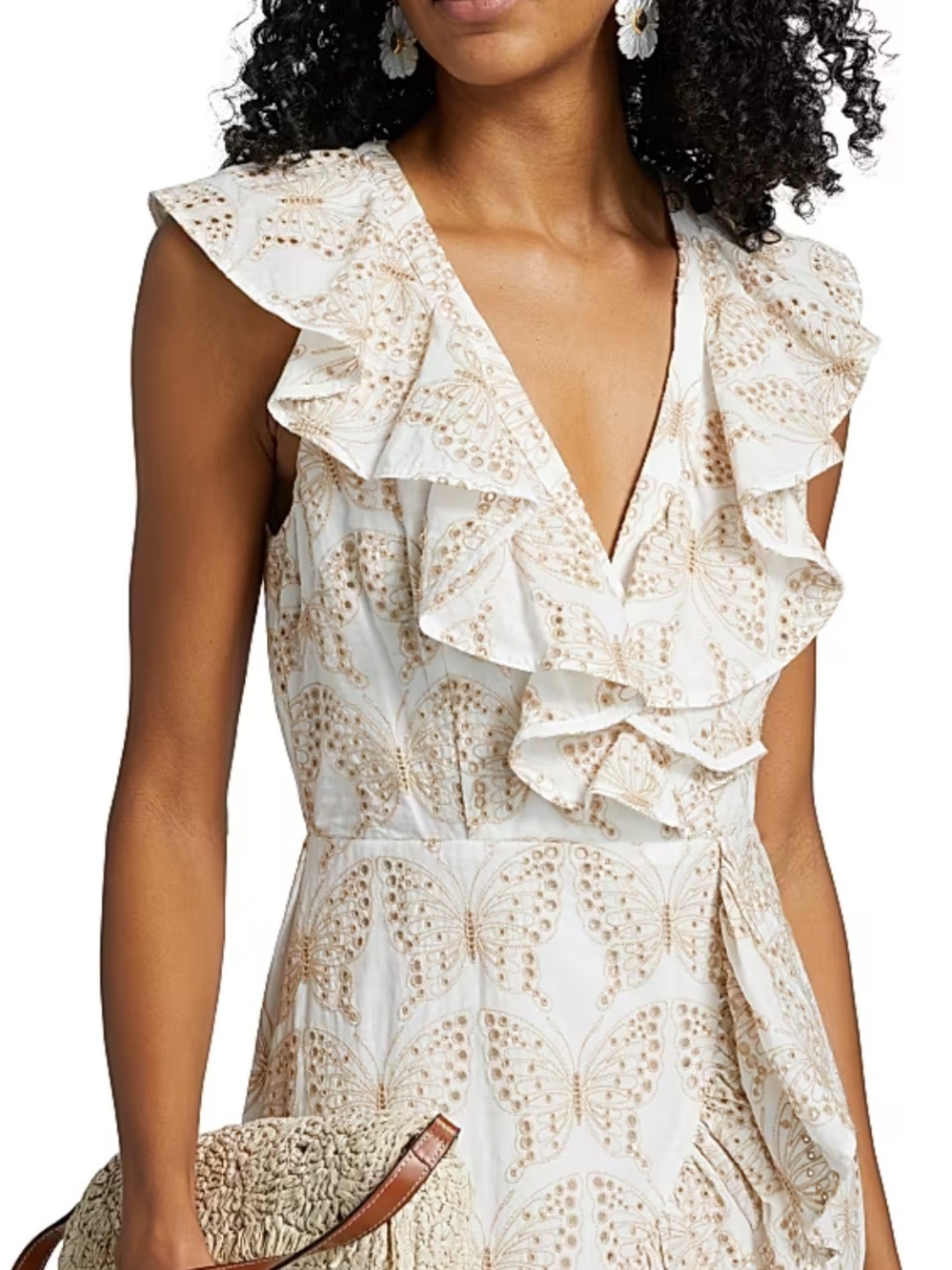 NWT Millie Ruffled Sleeveless Maxi Dress in Cream with Gold Butterfly Print